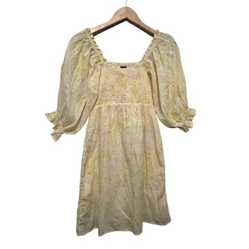 Billabong Yellow Floral Smocked Cotton Mini Dress Womens XSmall